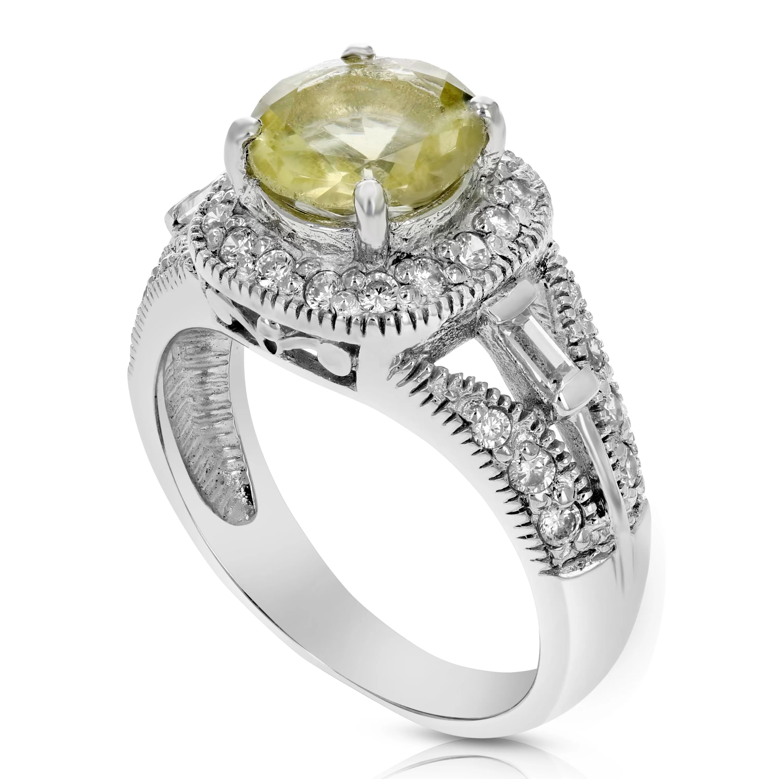 0.70 cttw Lemon Quartz Ring .925 Sterling Silver with Rhodium Round Shape 7 MM