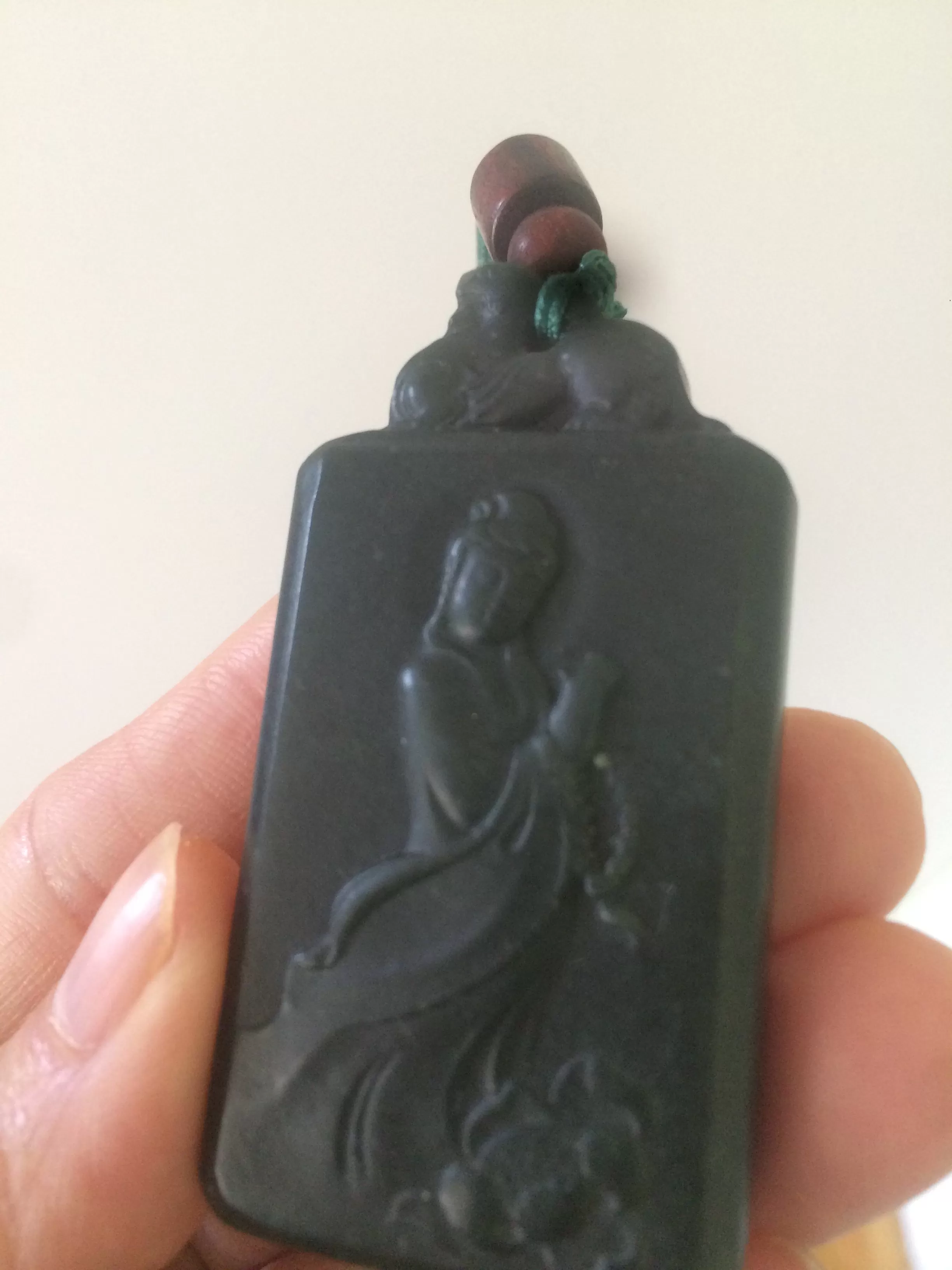 100% natural dark green Guanyin (Lotus Sutra) Hetian jade necklace KP-5