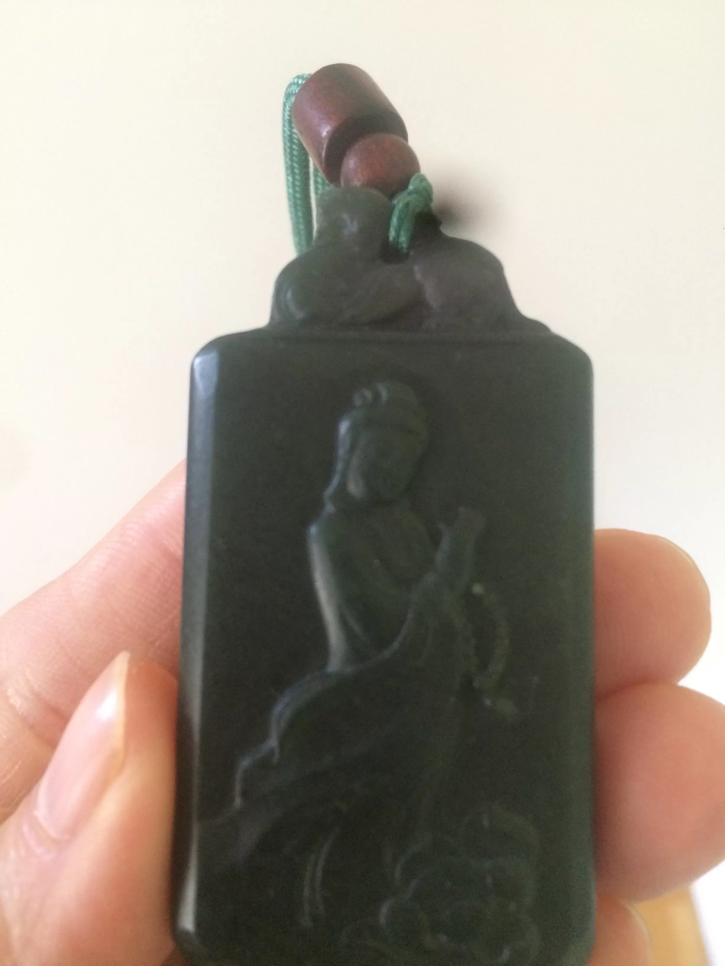 100% natural dark green Guanyin (Lotus Sutra) Hetian jade necklace KP-5