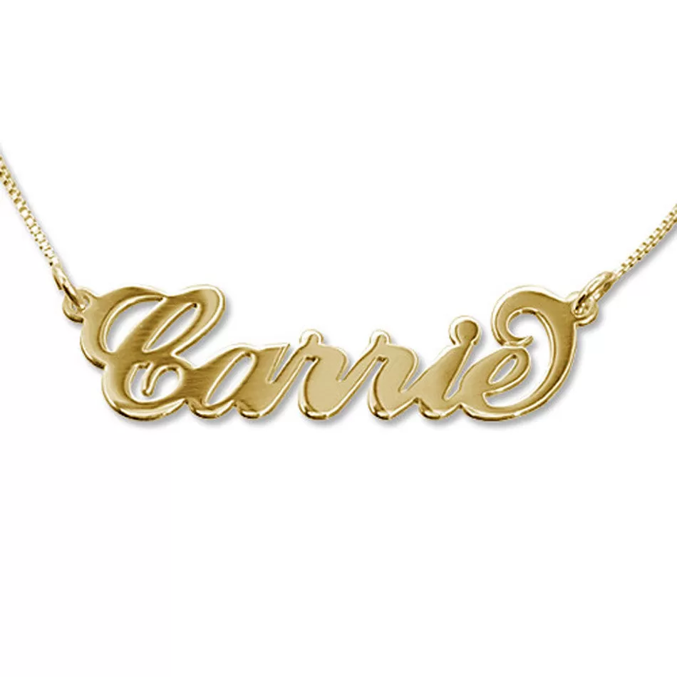 14K Solid Gold Carrie Style Name Necklace - 3 Sizes