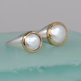 18K and Sterling Silver Lustrous Coin Pearl Ring