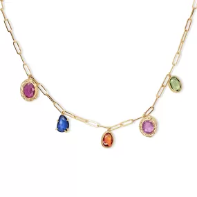 18K Five Stone Necklace in Rainbow Sapphire and Ruby