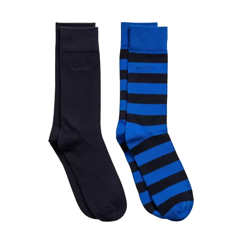 2 Pack Socks - Barstripe & Solid - Oak | Blue