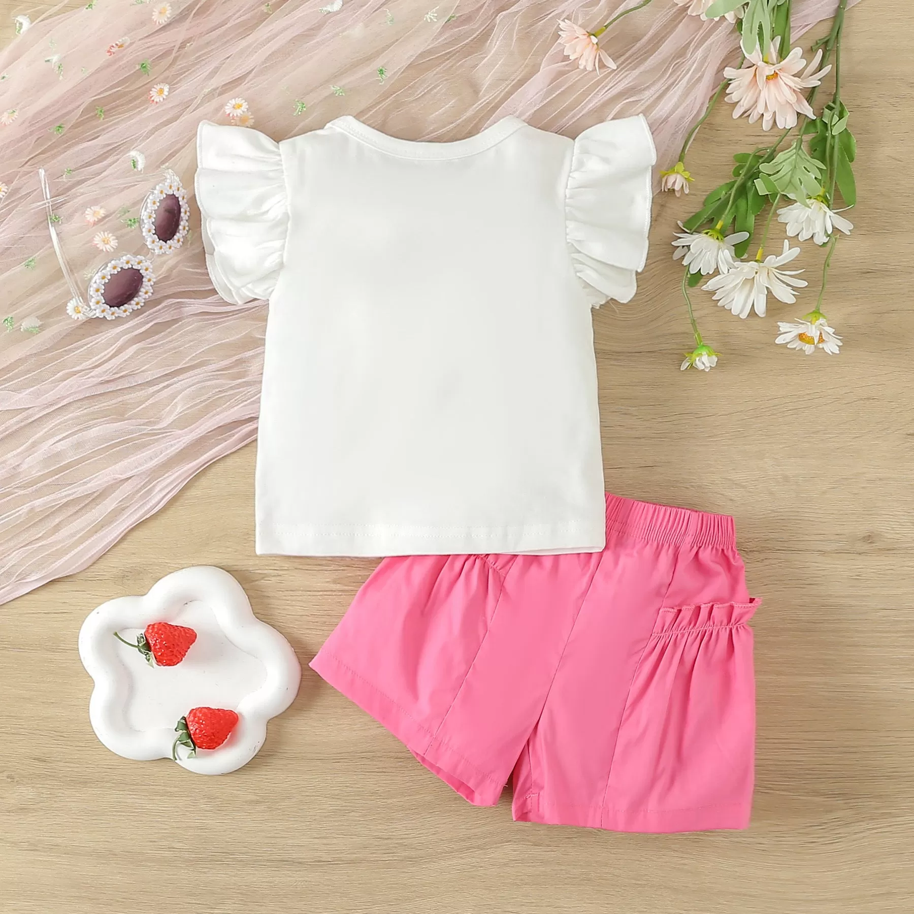 2 Pieces Set Baby Kid Girls Letters Tops And Solid Color Shorts Wholesale 24030185