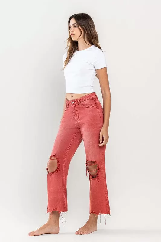 90s Vintage Crop Flare Jeans in Red