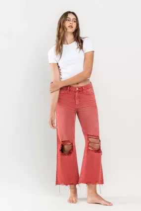 90s Vintage Crop Flare Jeans in Red