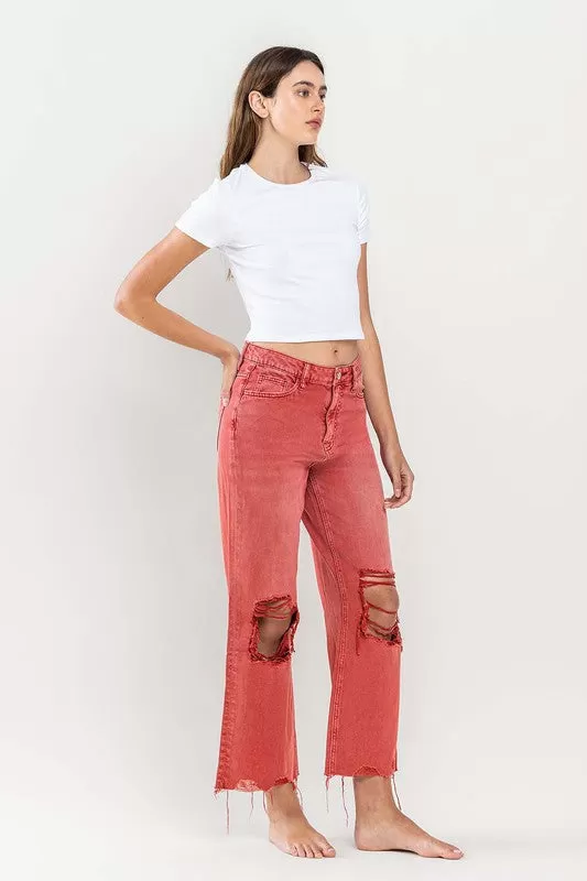 90s Vintage Crop Flare Jeans in Red