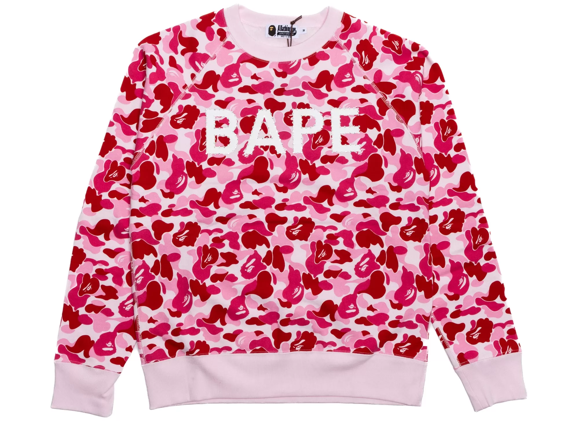 A Bathing Ape ABC Camo Crystal Stone Crewneck in Pink