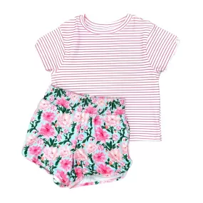 Adult Short Lounge Crop Set - Pink Peonies