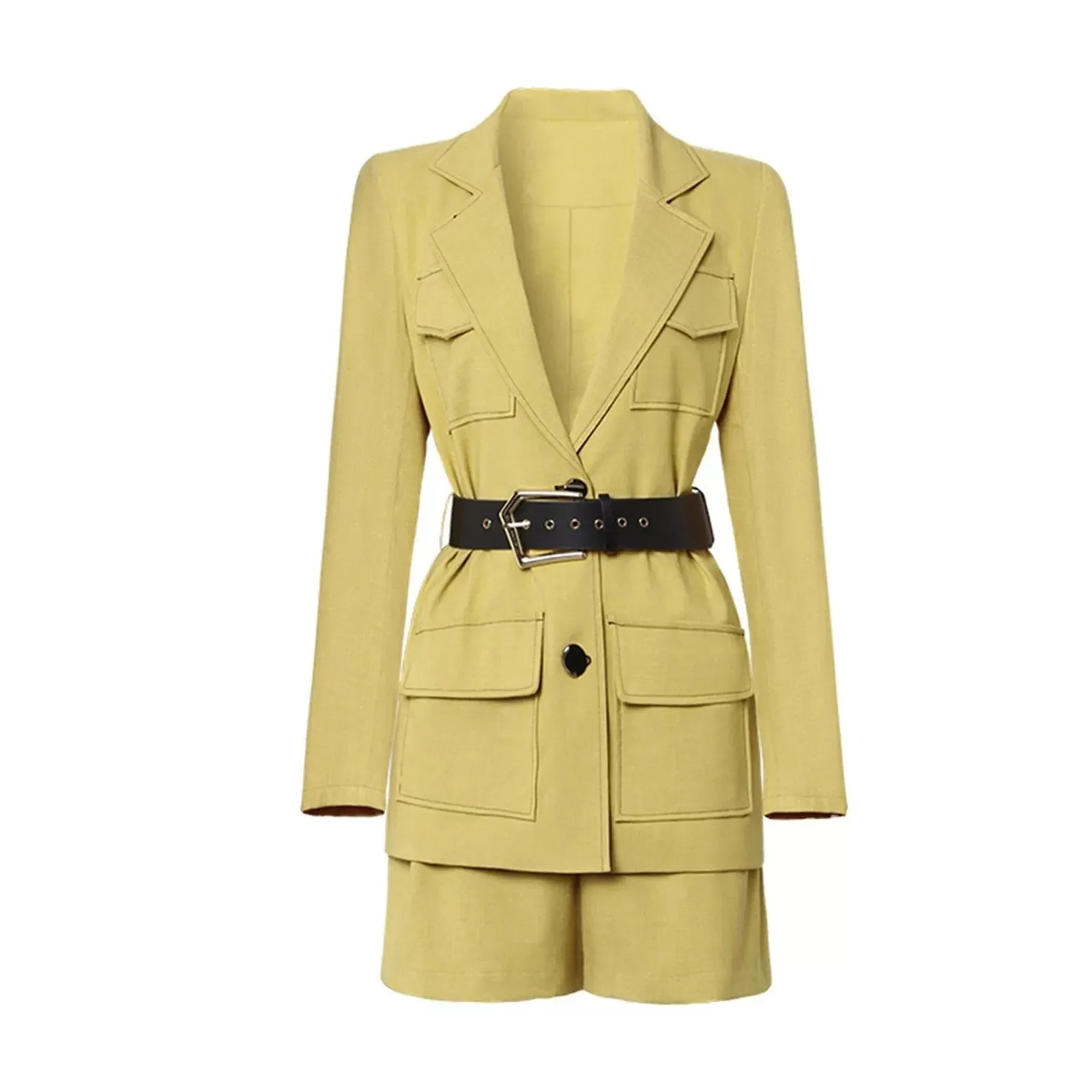 Aimee Yellow Belted Blazer & Mini Shorts Set