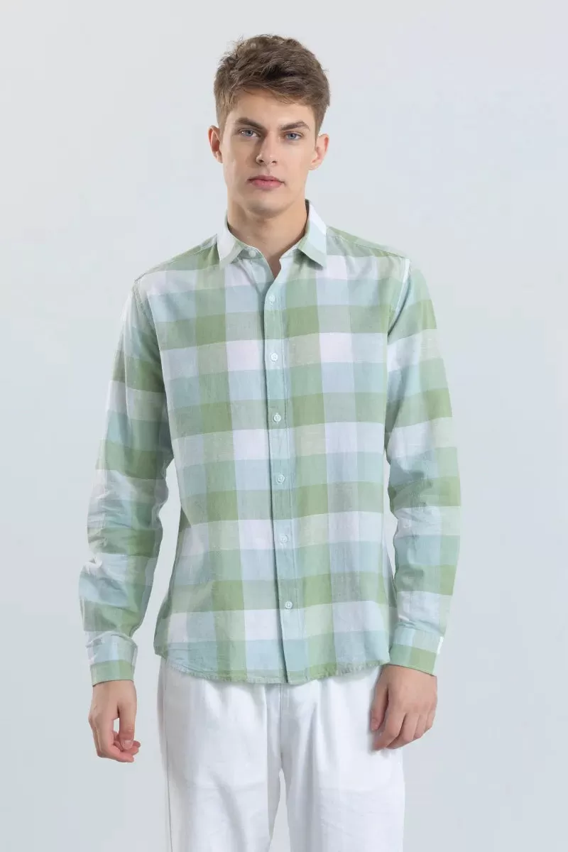 Alessia Light Green Checks Linen Blend Shirt