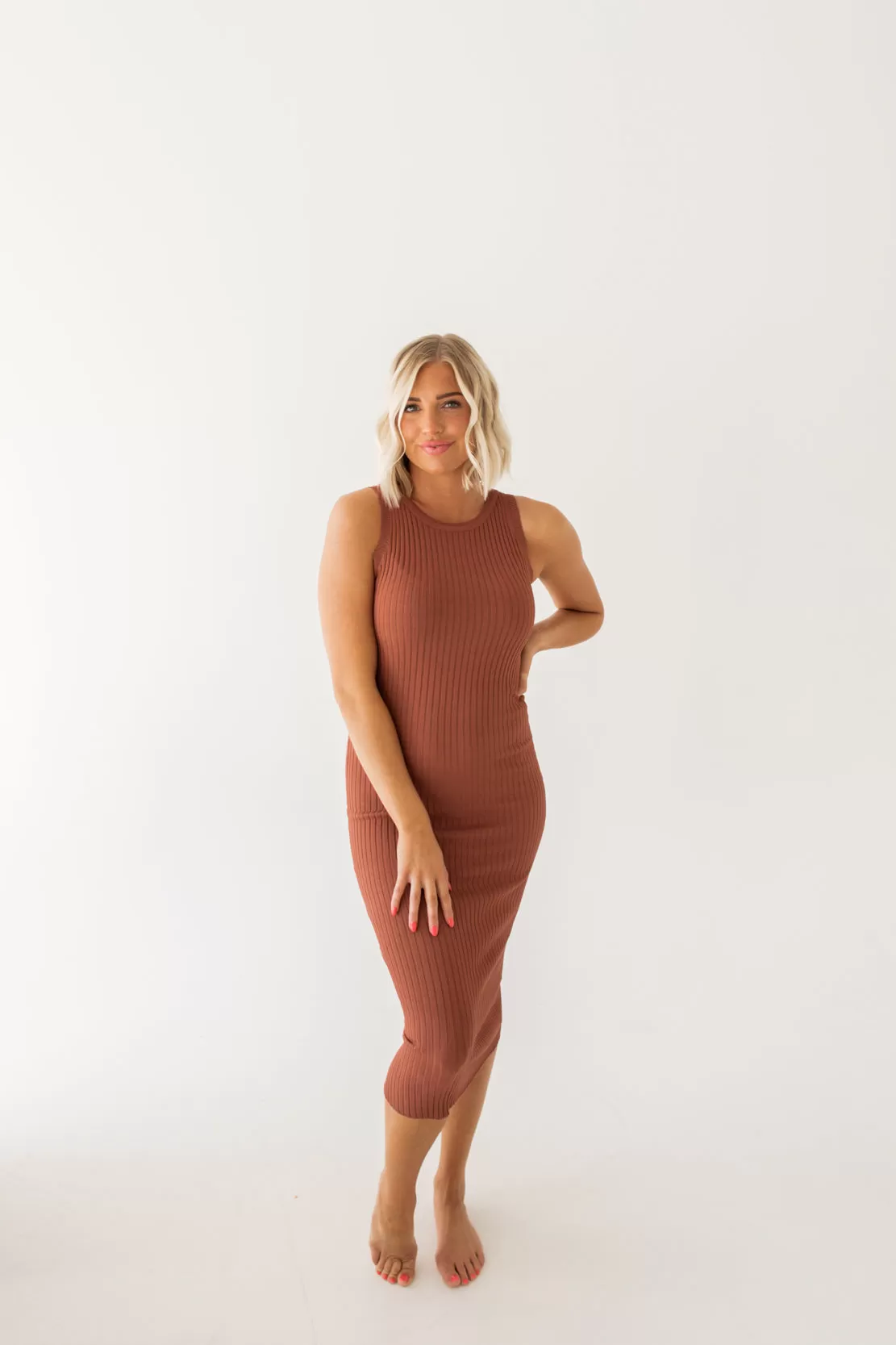 Amber Ribbed Bodycon Dress | Baked Clay