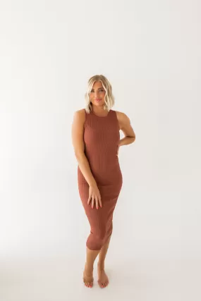 Amber Ribbed Bodycon Dress | Baked Clay