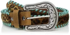 Ariat Women's Leopard and Turquoise Whipstitch Belt