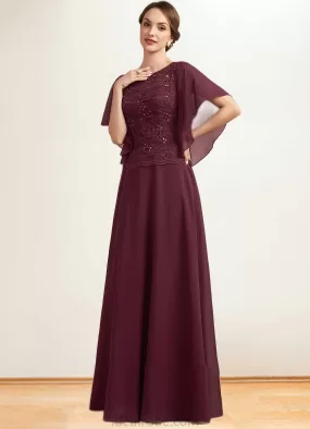 Ayanna A-Line Scoop Neck Floor-Length Chiffon Lace Mother of the Bride Dress With Sequins STK126P0014834