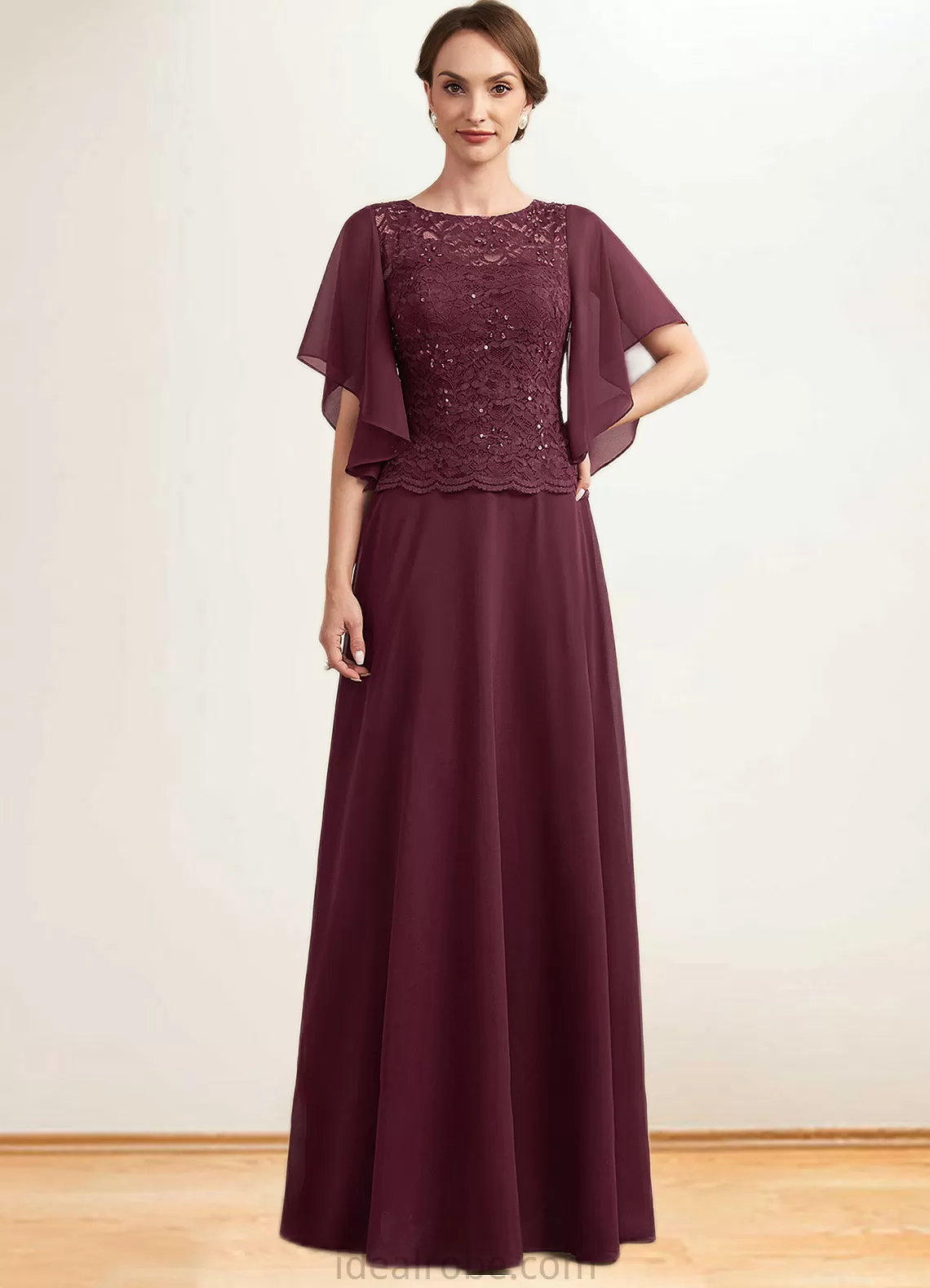 Ayanna A-Line Scoop Neck Floor-Length Chiffon Lace Mother of the Bride Dress With Sequins STK126P0014834