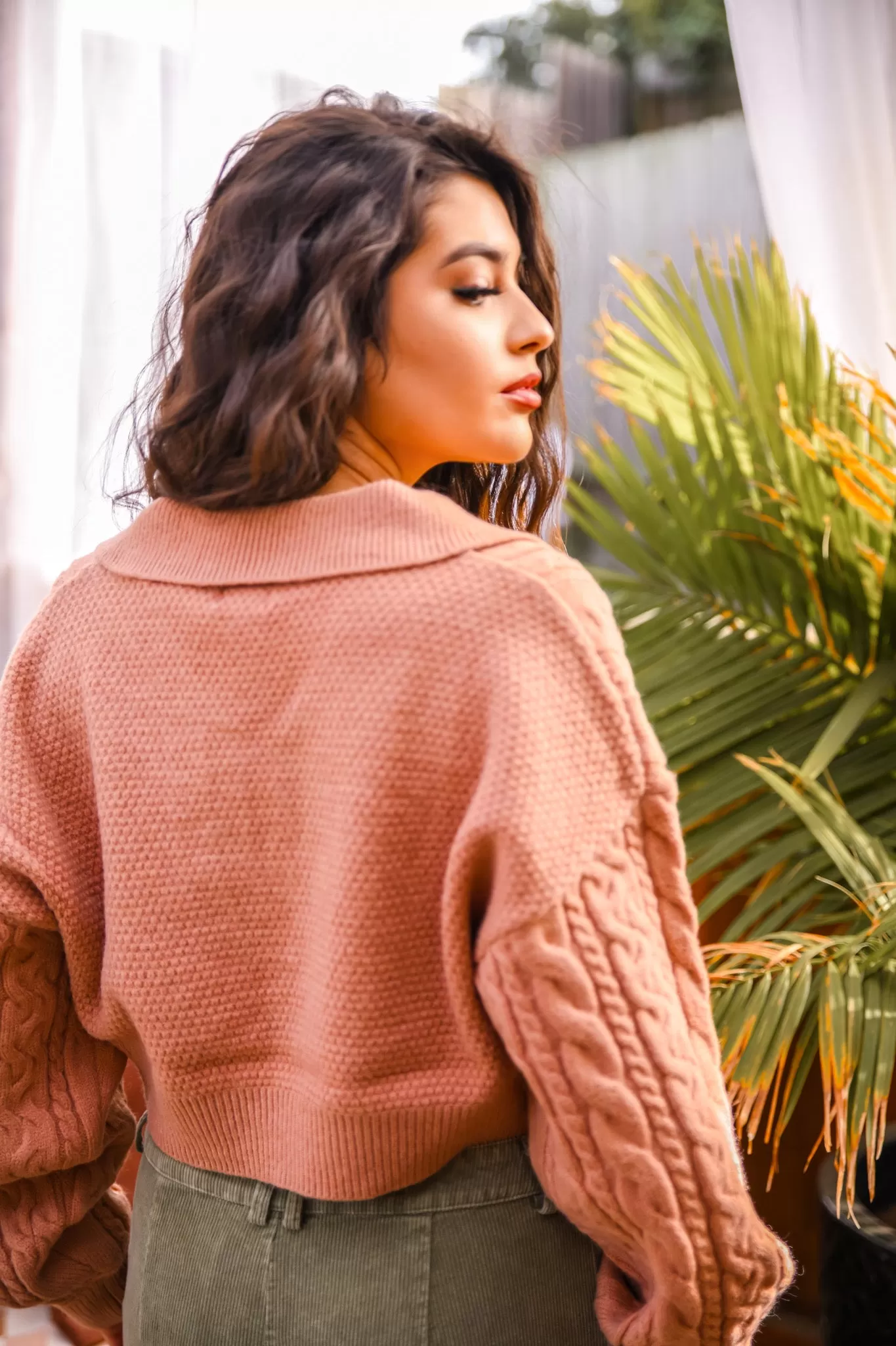 Azalea Crop Cable Knit Sweater - Dusty Rose