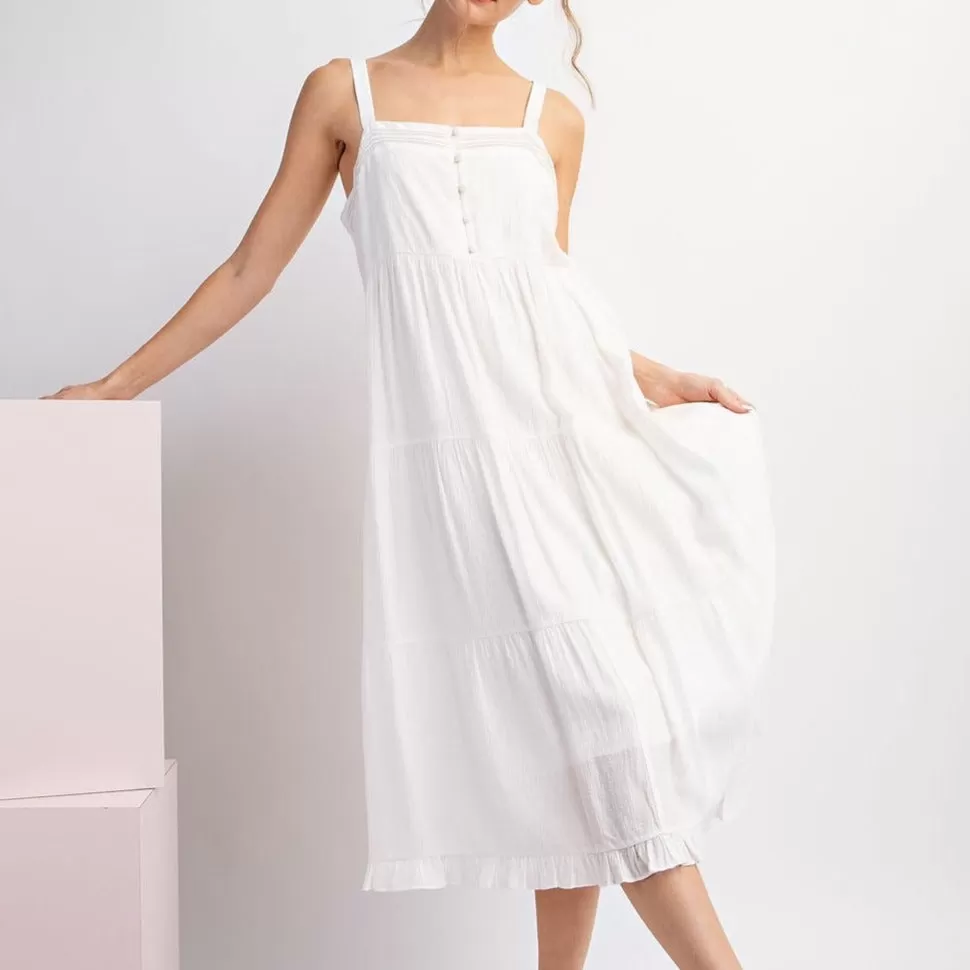 Beach Side White Tiered Sleeveless Midi Dress