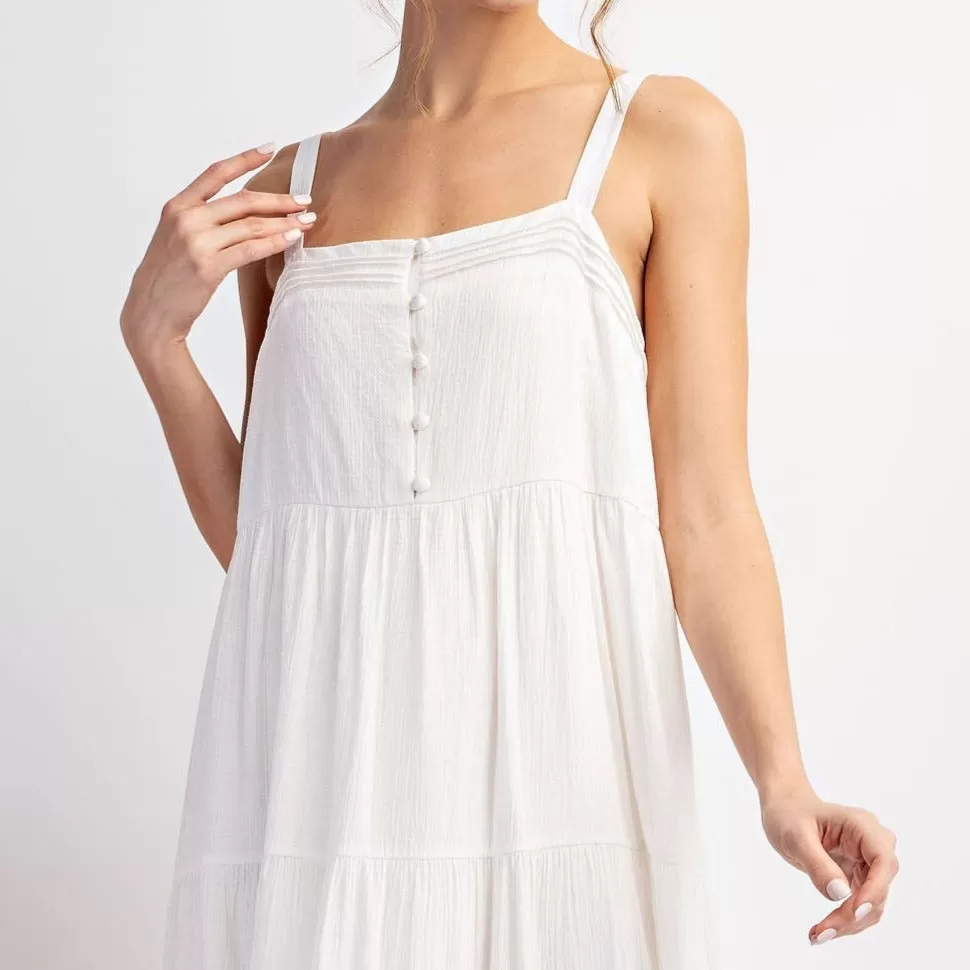 Beach Side White Tiered Sleeveless Midi Dress