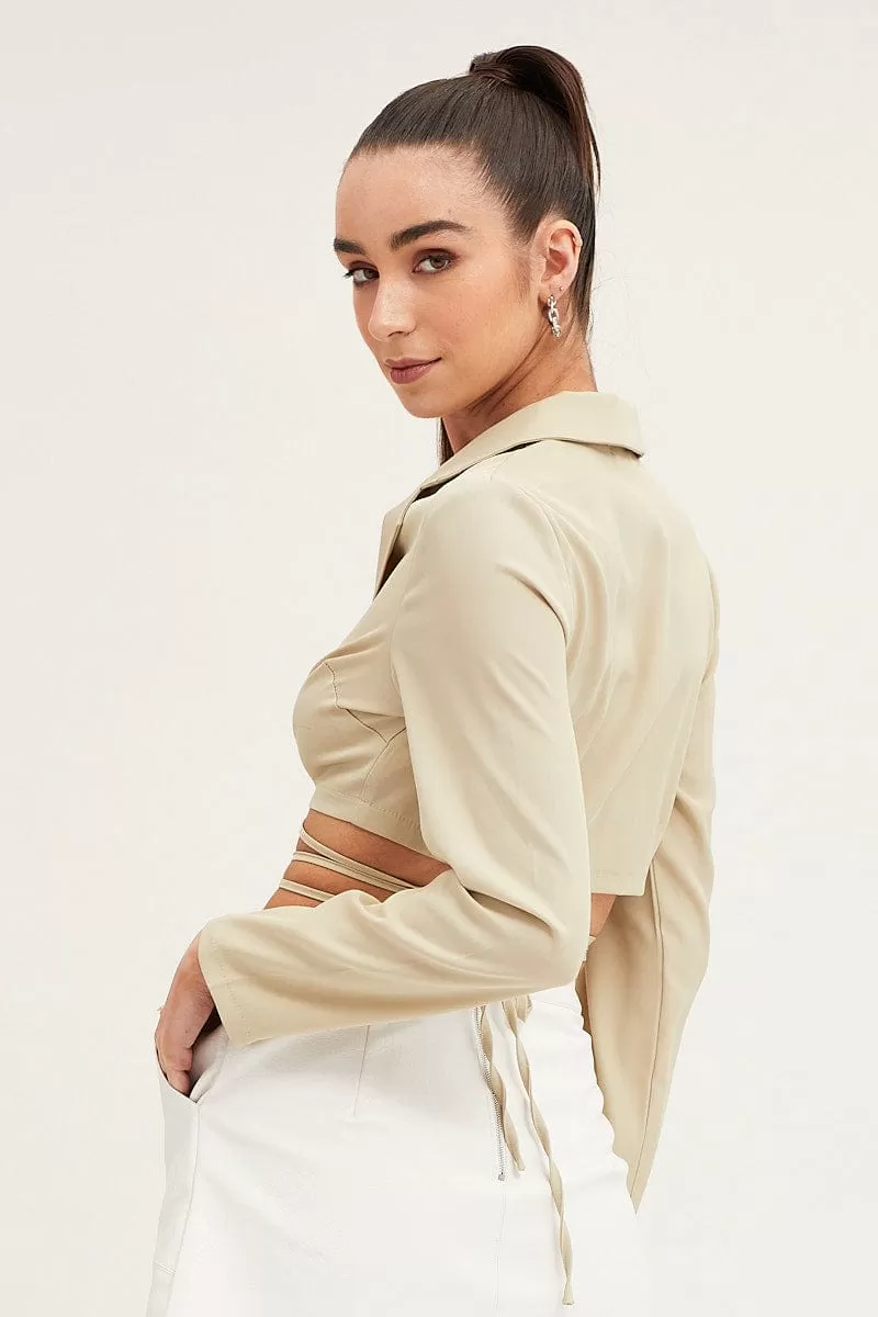 Beige Crop Jacket Long Sleeve