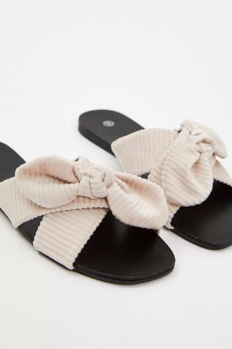 Beige Knot Detail Flat Slides