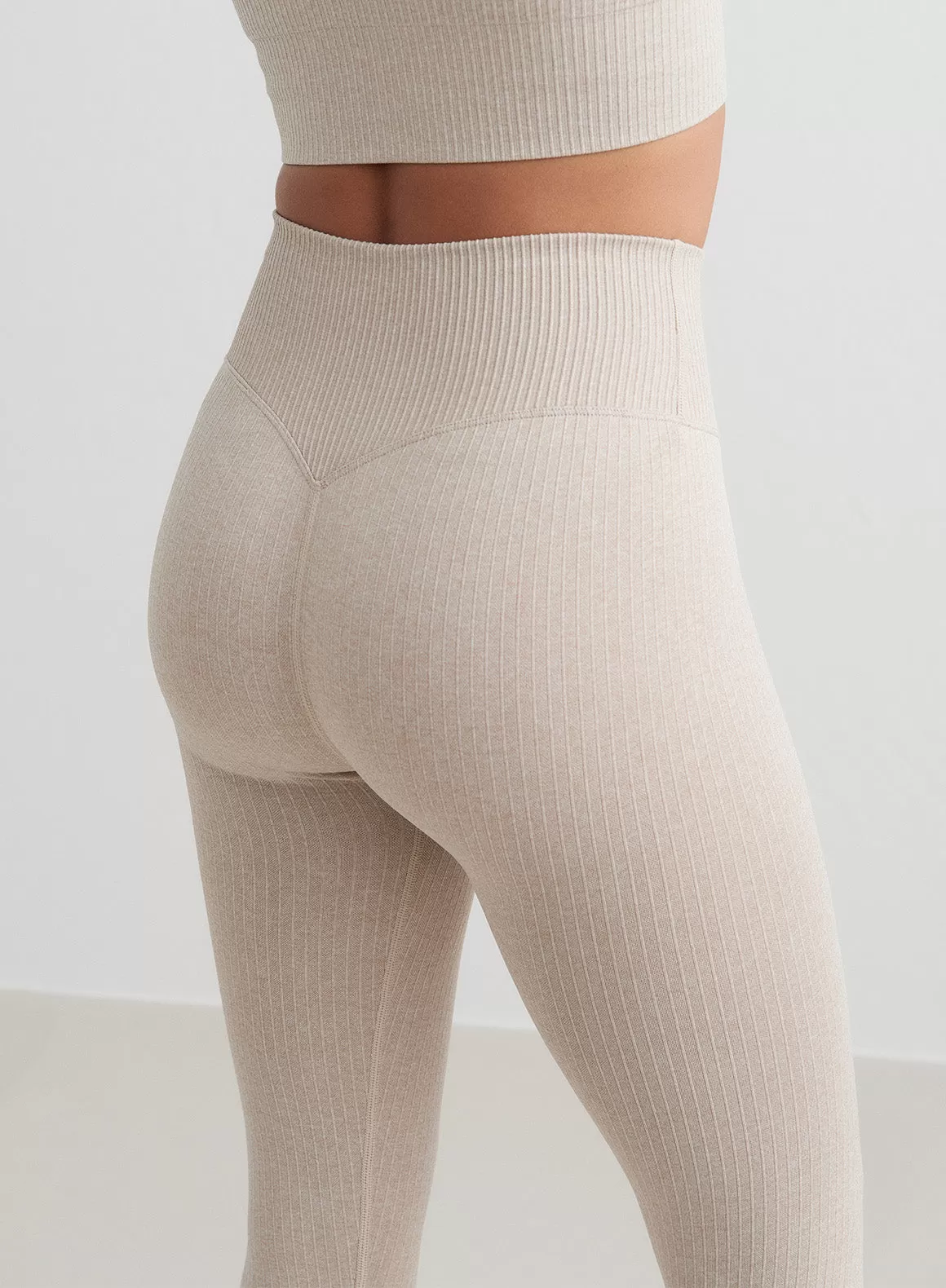 Beige Ribbed Seamless Tights