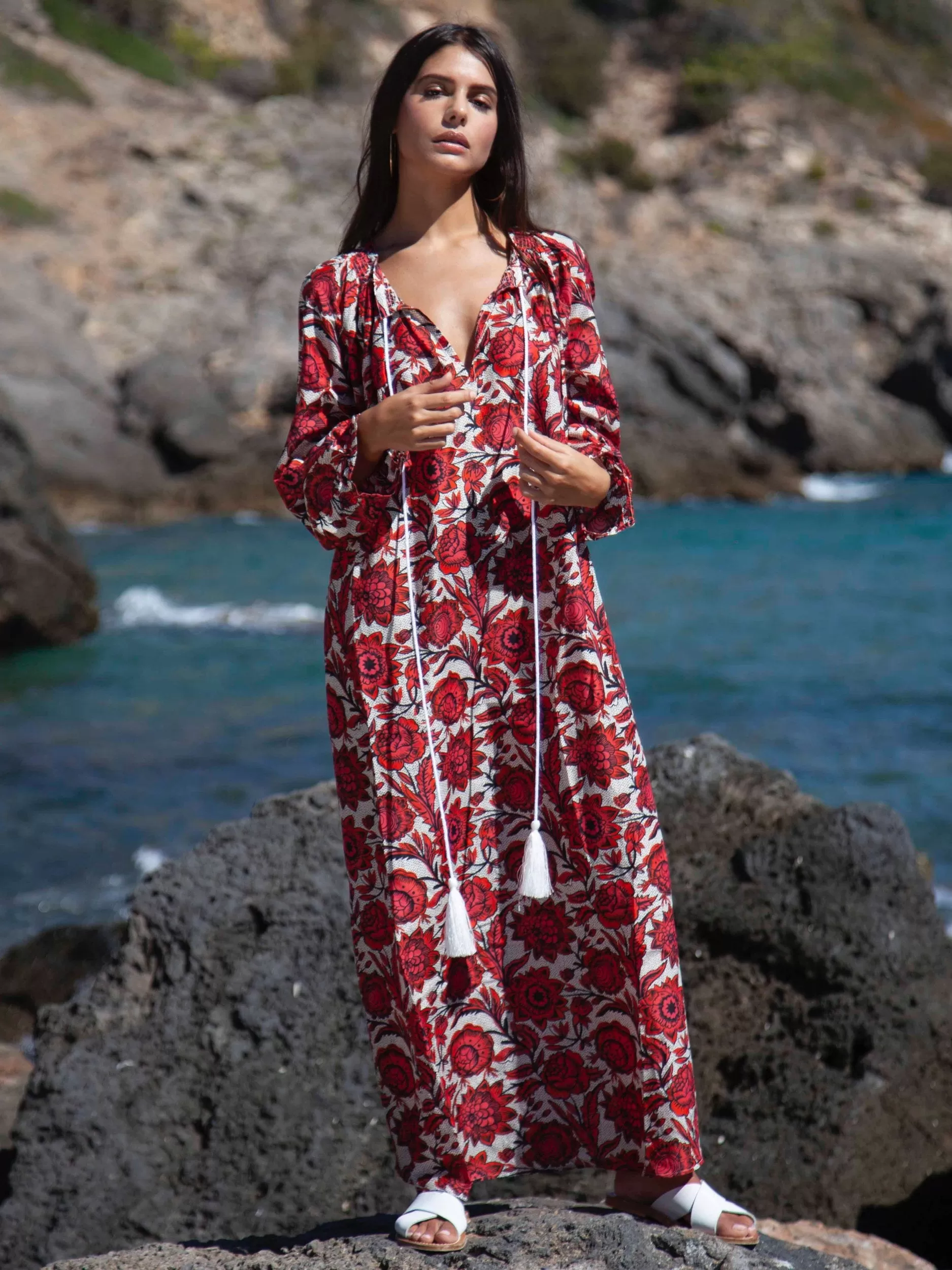 Bella Kaftan Dress | Bali Rouge Print