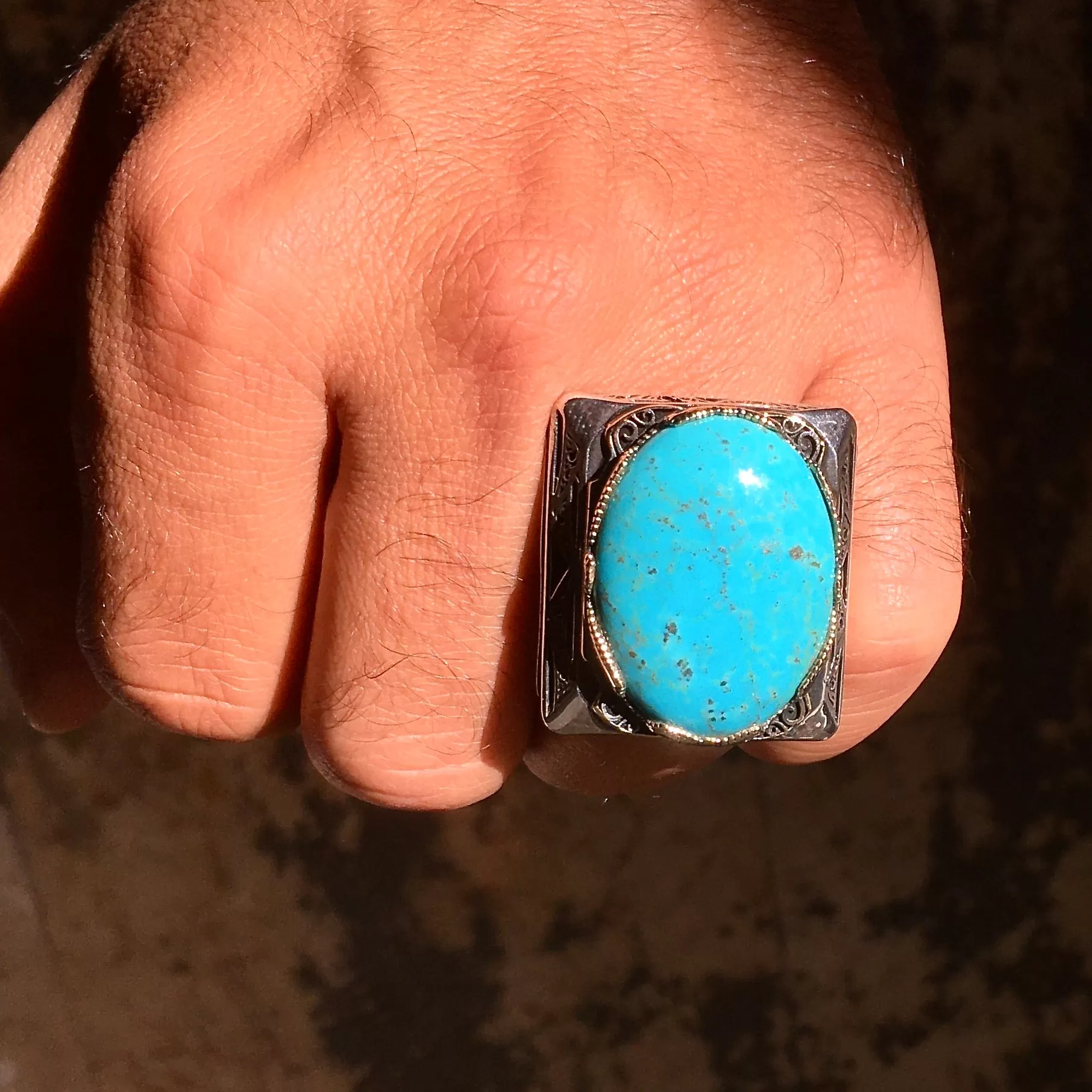 Big Men's Ring Turquoise Sterling Silver 925 Unique Statement Jewelry Large Heavy