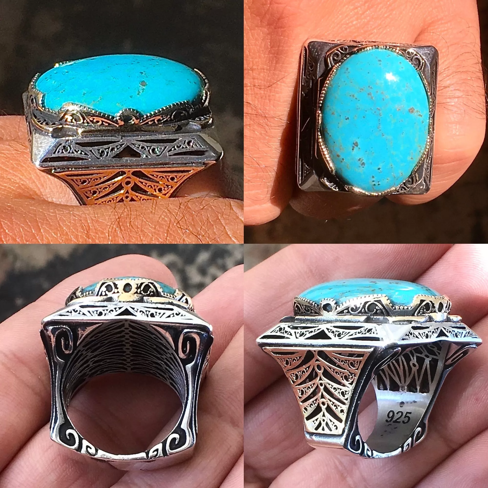 Big Men's Ring Turquoise Sterling Silver 925 Unique Statement Jewelry Large Heavy