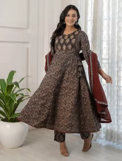 Black Kalamkari Print Premium Cotton Salwar Suit Set