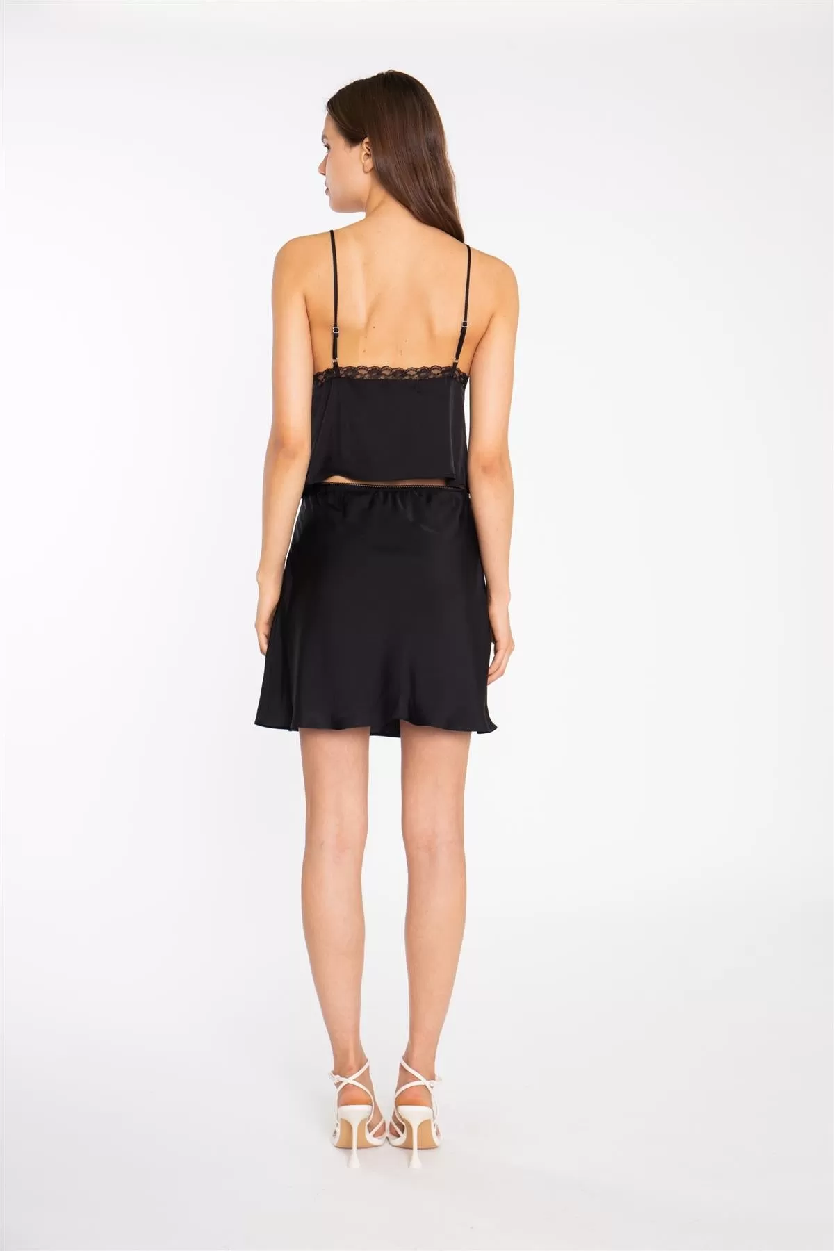 Black-Satin Button-Front Cami-Top