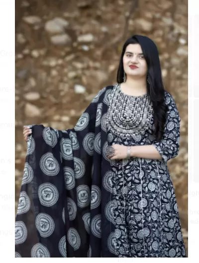 Black White Cotton Kurti Palazo Dupatta Set of 3