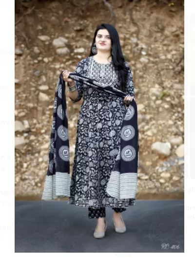 Black White Cotton Kurti Palazo Dupatta Set of 3