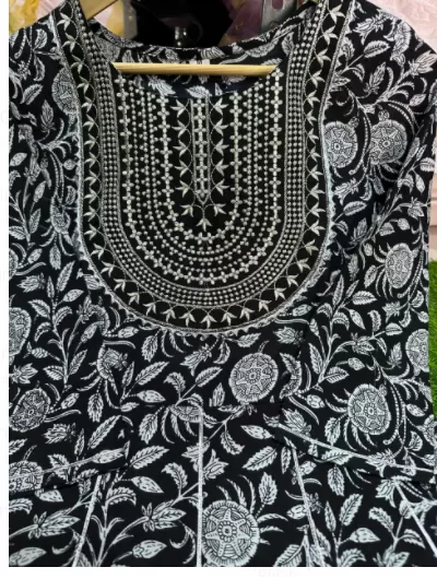 Black White Cotton Kurti Palazo Dupatta Set of 3