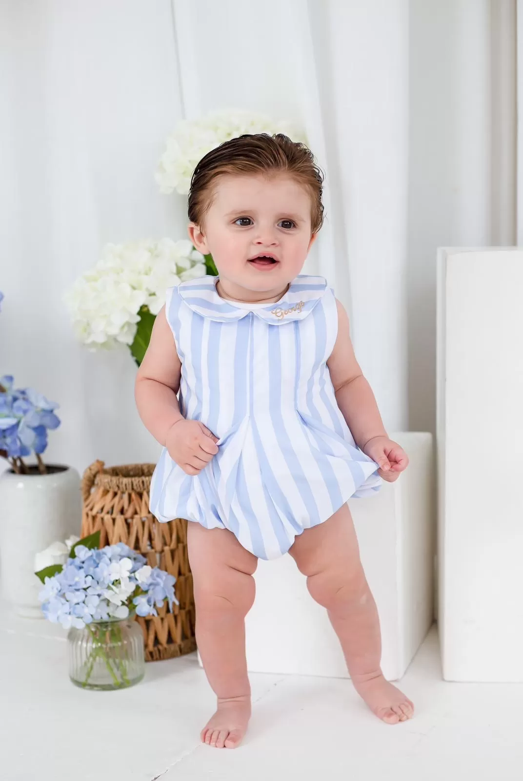 Boys Blue Stripe Romper