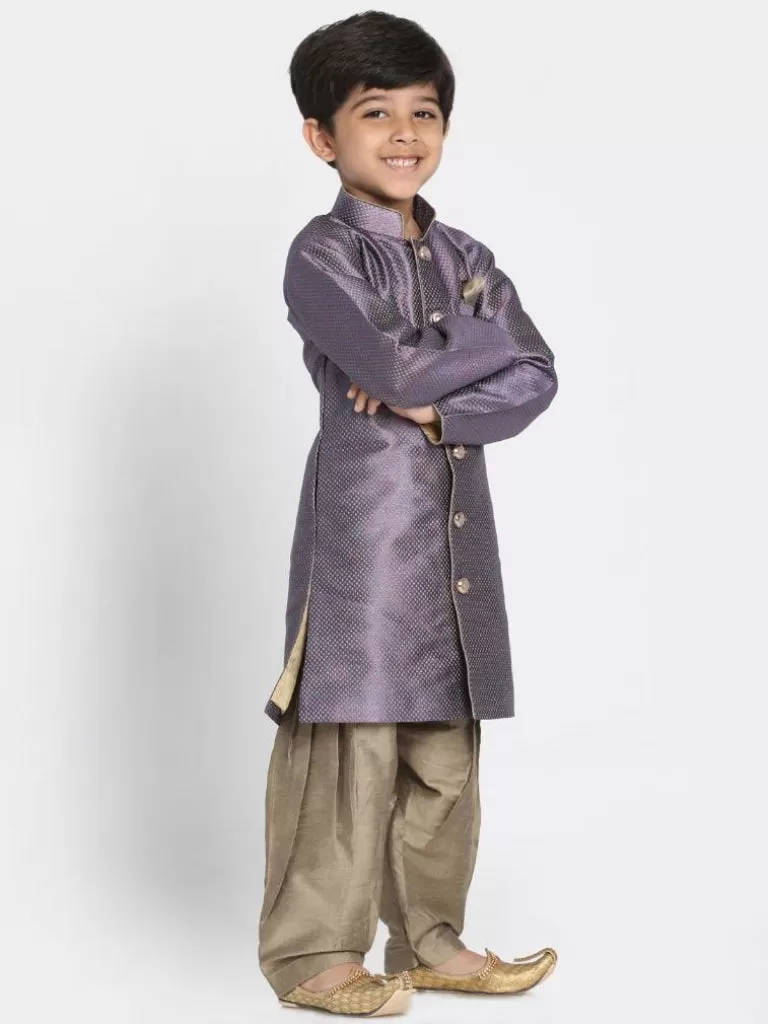 Boys' Purple Silk Blend Sherwani Set