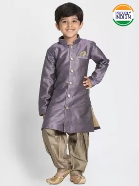 Boys' Purple Silk Blend Sherwani Set