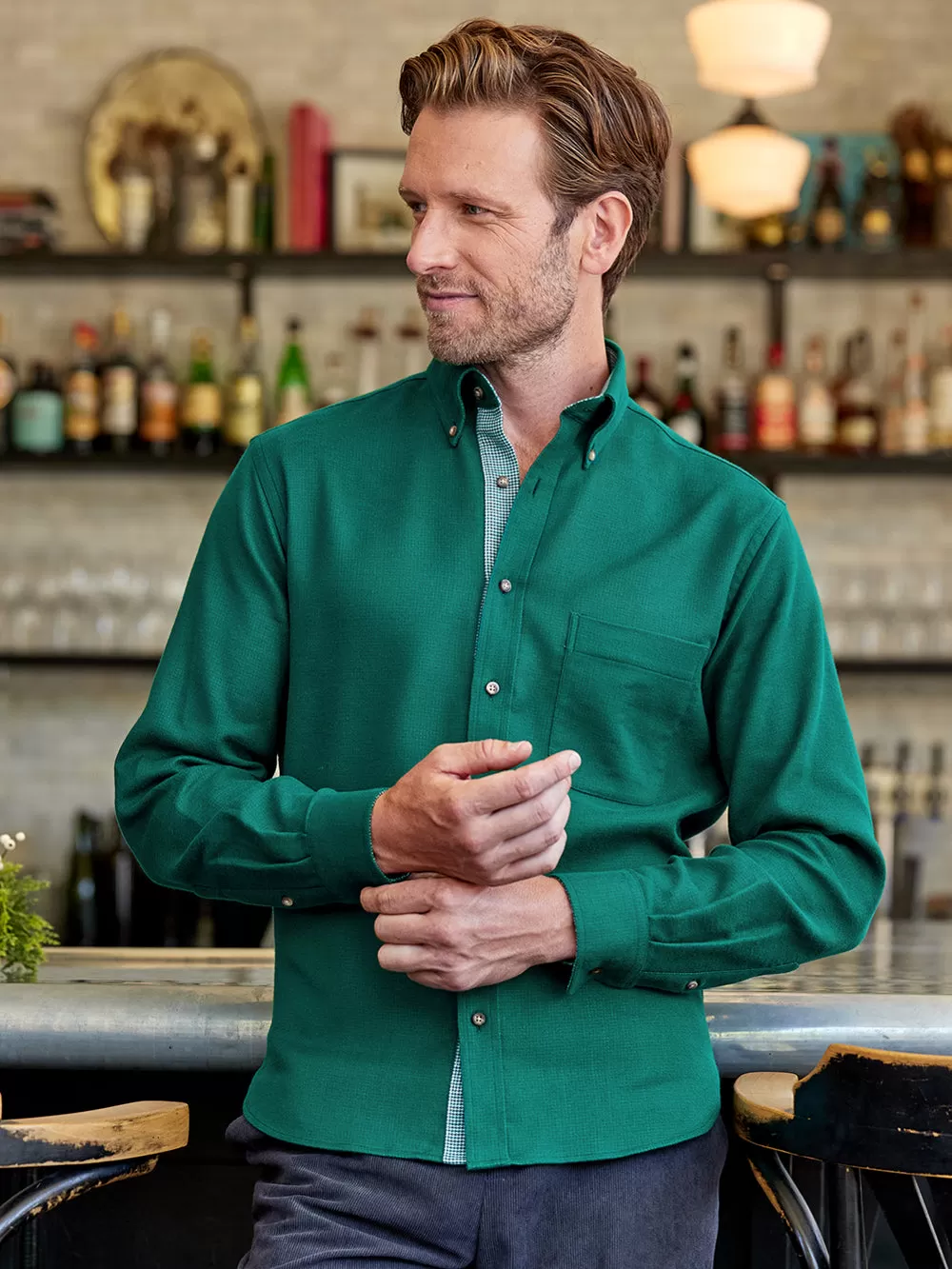 Brushed Twill Solid Casual Shirt With Contrast Trim