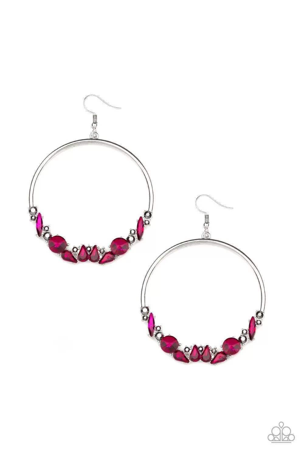 Business Casual Pink and Hematite Rhinestone Earrings - Paparazzi Accessories