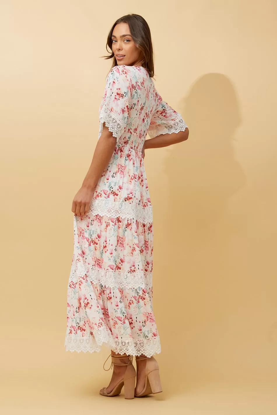 BYRON LACE TRIM FLORAL MAXI DRESS