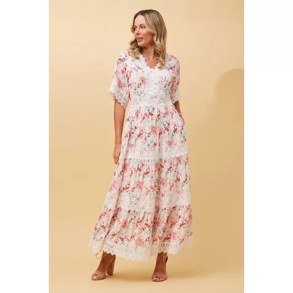 BYRON LACE TRIM FLORAL MAXI DRESS