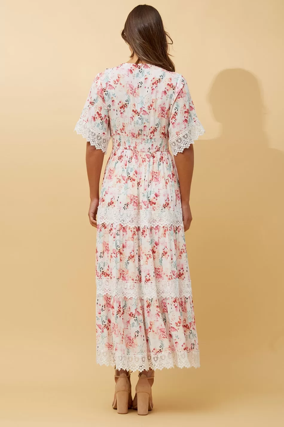 BYRON LACE TRIM FLORAL MAXI DRESS