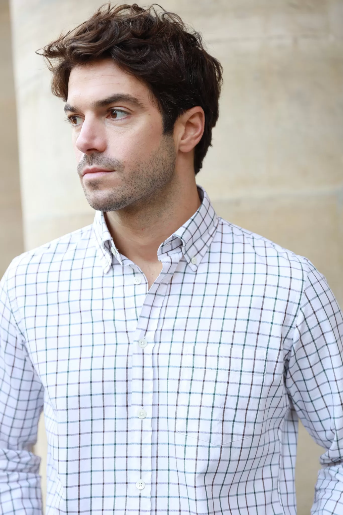 Chemise Clovis col boutonné à carreaux - Carreaux Ecru