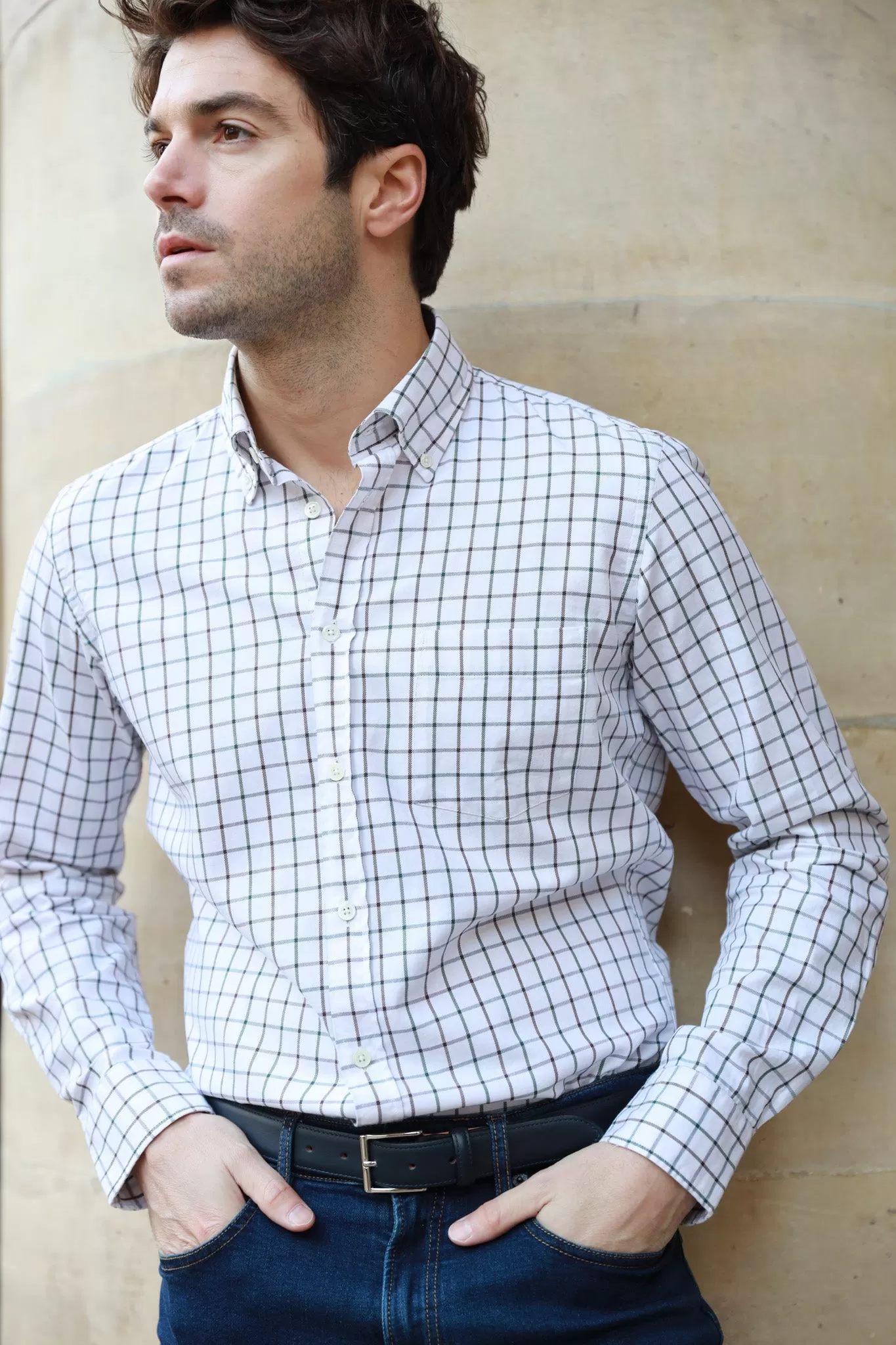 Chemise Clovis col boutonné à carreaux - Carreaux Ecru