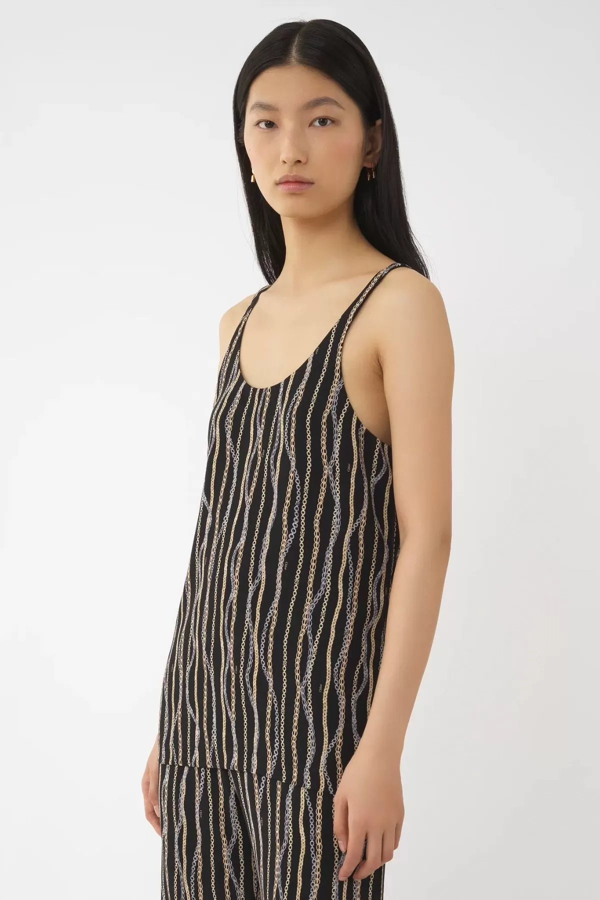 Chloé Chain Print Silk Tank Top - Black