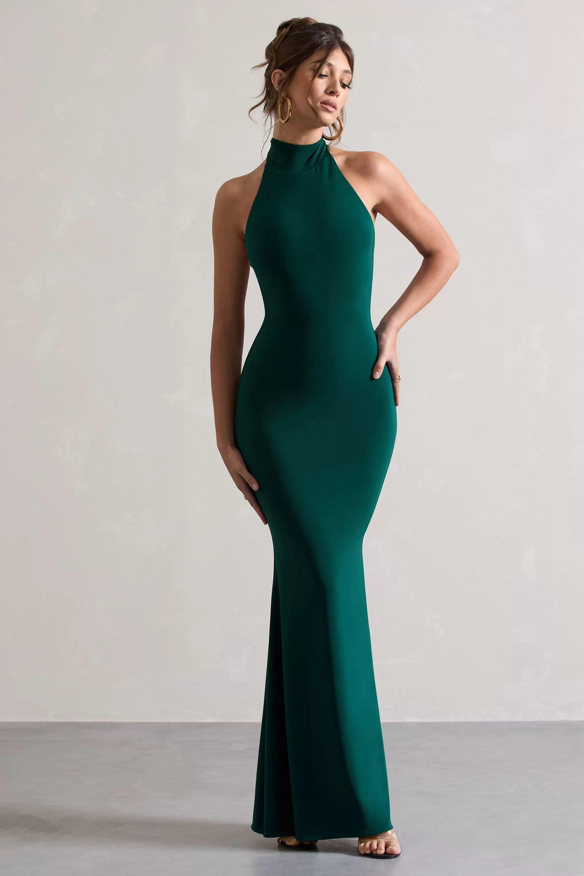 Colorado | Bottle Green High-Neck Fishtail Maxi Dress