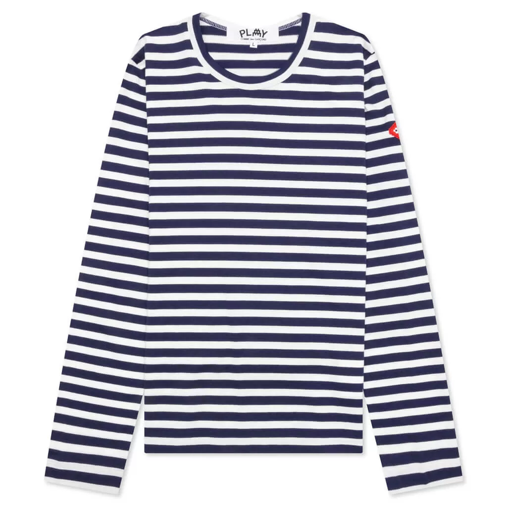 Comme des Garcons PLAY x the Artist Invader Women's Striped L/S Tee - Blue/White