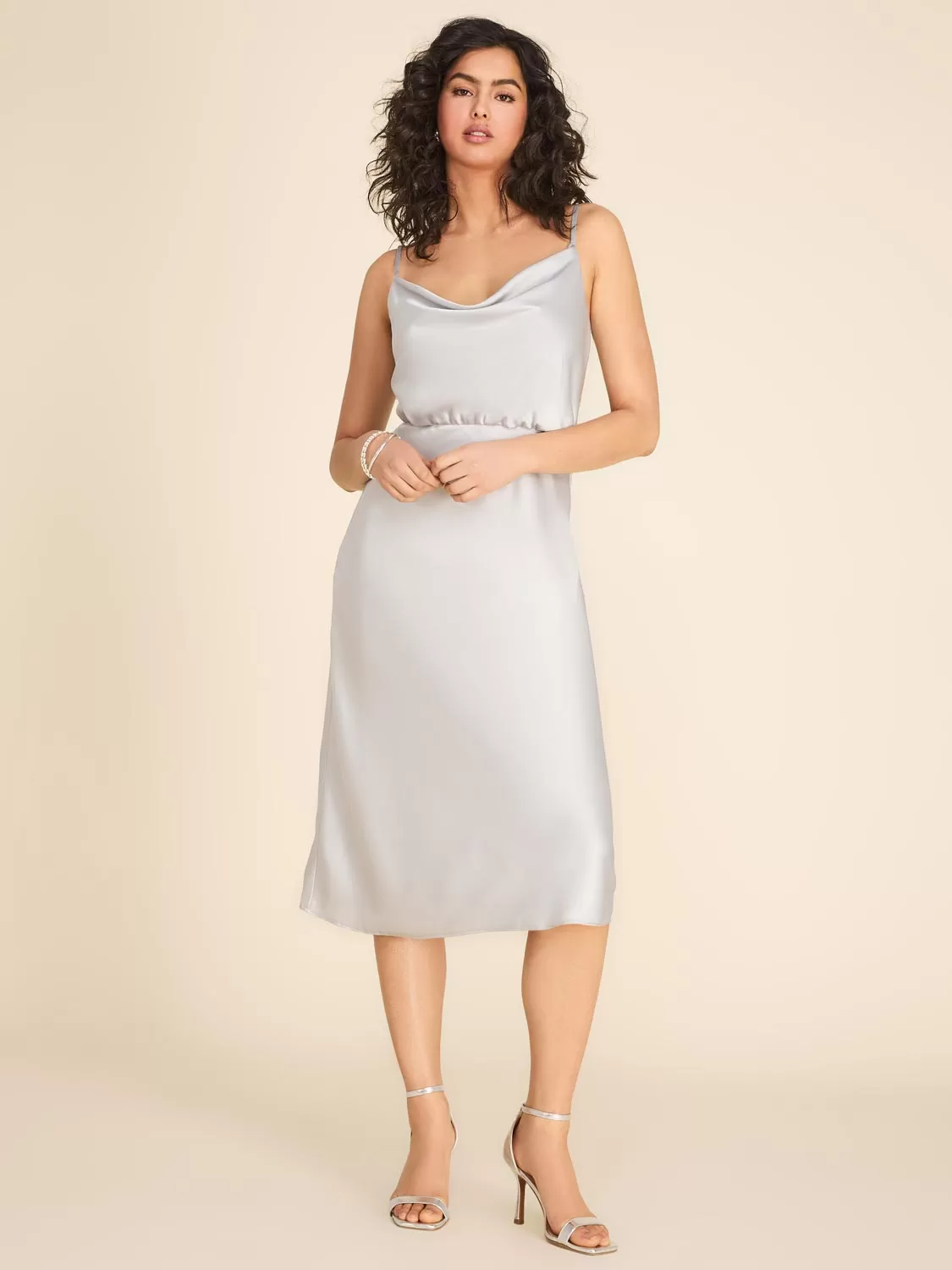 Cowl Neck Satin A-Line Midi Dress