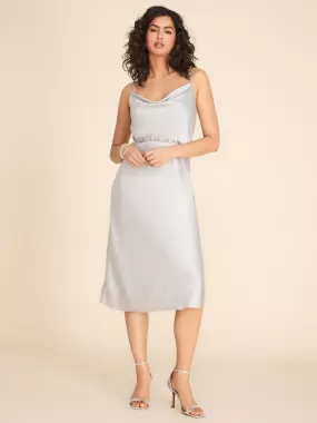 Cowl Neck Satin A-Line Midi Dress