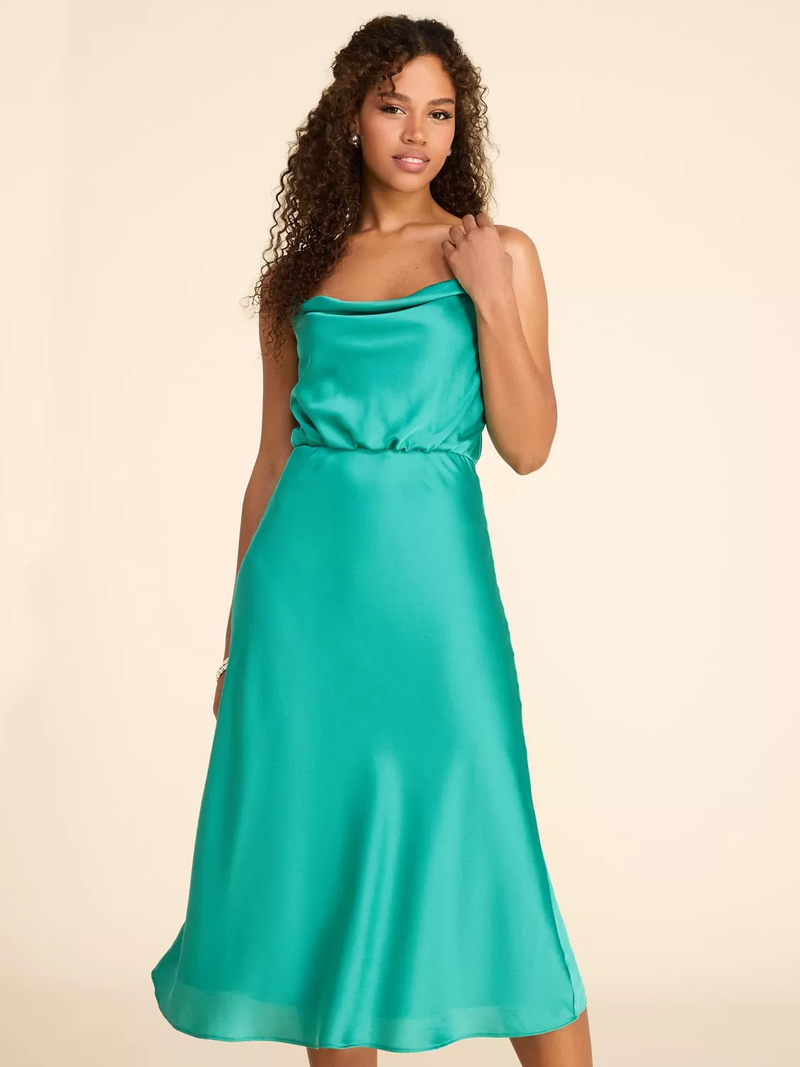 Cowl Neck Satin A-Line Midi Dress